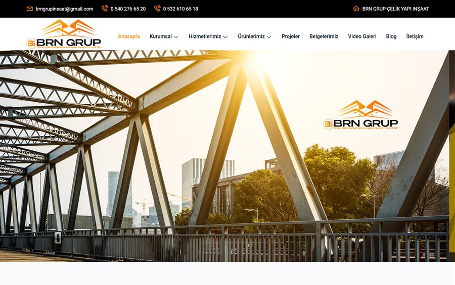 BRN Grup çelik yapı inşaat web sitesinin ana sayfası