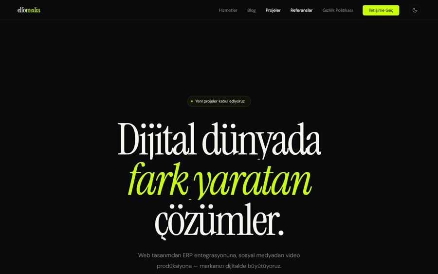 ElfoMedya dijital ajans web sitesinin ana sayfası