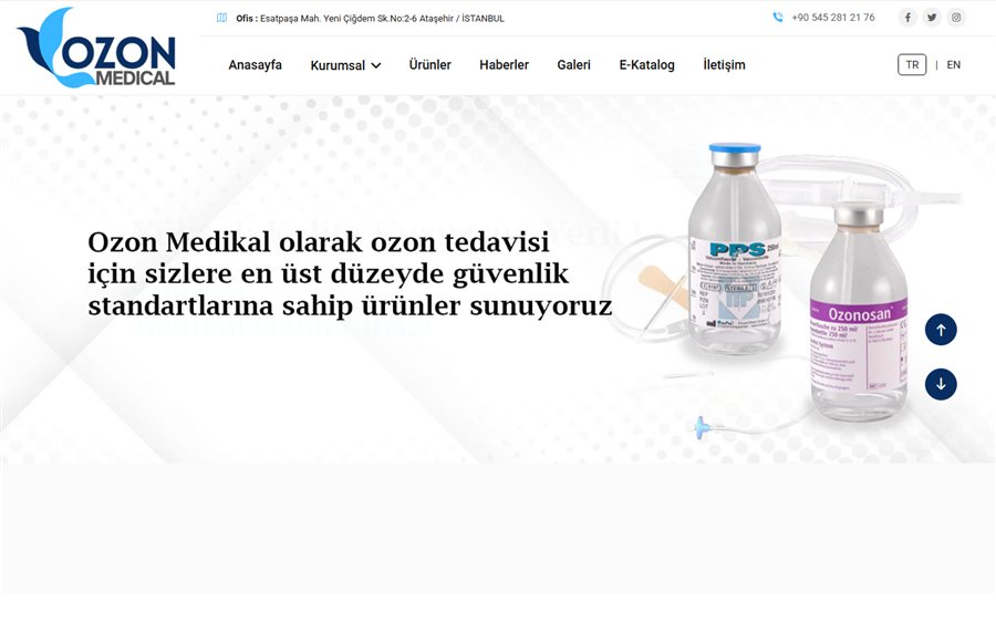 Ozon Medikal medikal cihaz web sitesinin ana sayfası