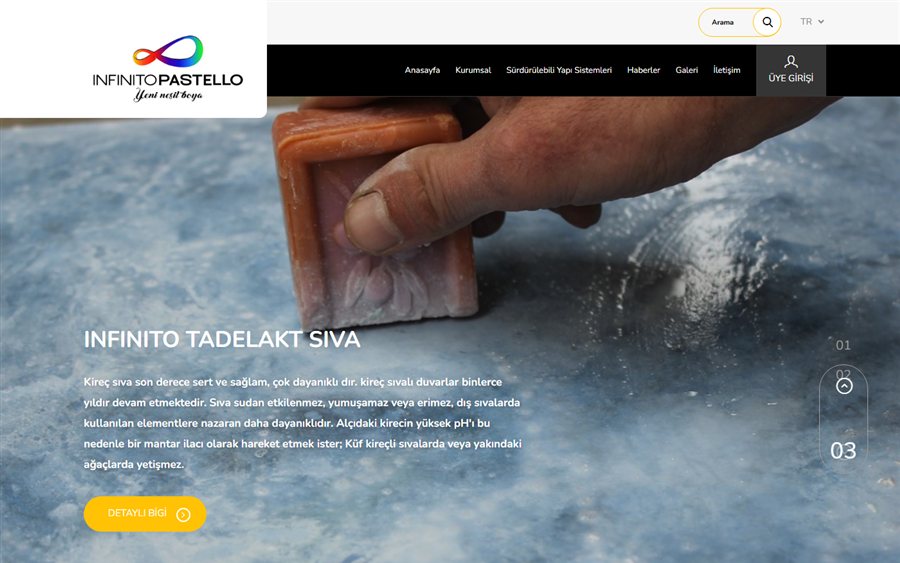 Infinito Pastello doğal yapı malzemeleri web sitesinin ana sayfası