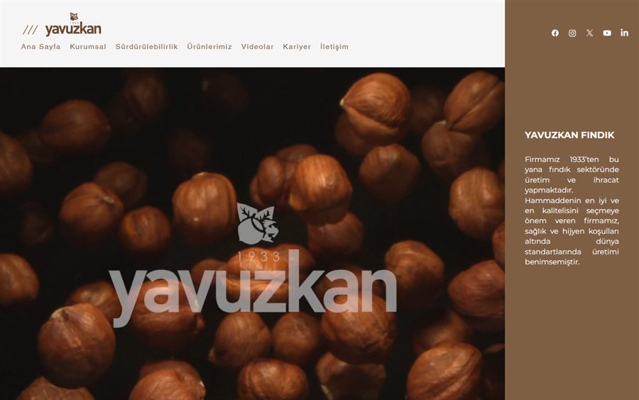 Yavuz Kan fındık markası web sitesinin ana sayfası