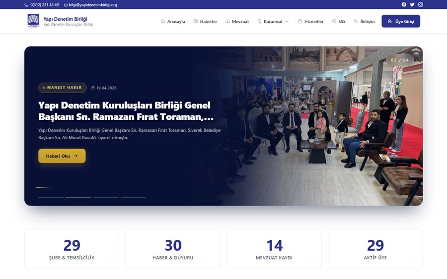 Yapı Denetim Kuruluşları Birliği web sitesinin ana sayfası
